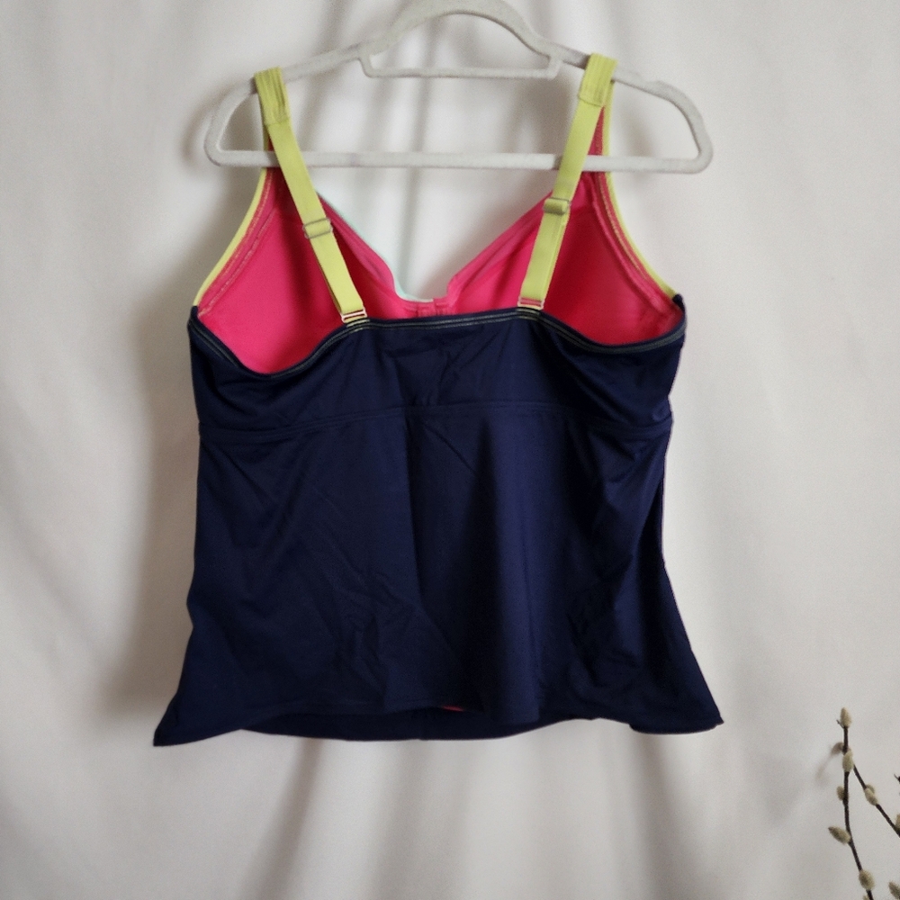 Lands' End Colorblock Twist Swim Tankini Top in Navy, Pink, Yellow - Picture 3 of 3